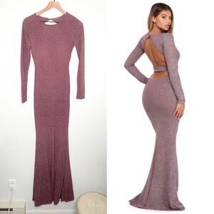 Windsor Sparkle Glitter Open Back Bodycon Maxi Dress Mauve Formal